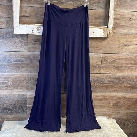 ISAAC LEIV Women's Fold Over Waist Palazzo Pants Navy Blue Size Medium - Picture 5 of 10